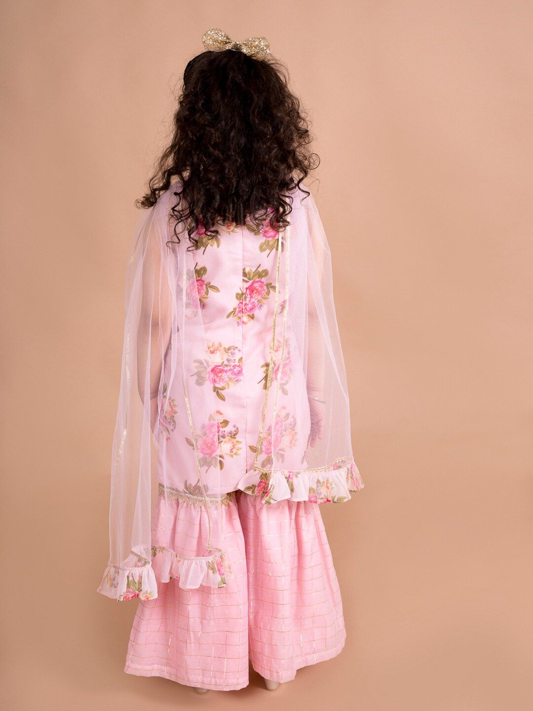 pspeaches Girls Pink Floral Printed Kurti with Sharara & With Dupatta