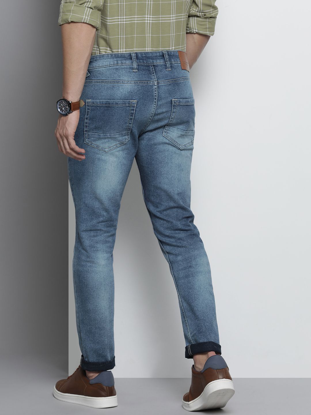 The Indian Garage Co Men Navy Blue Slim Fit Light Fade Stretchable Jeans