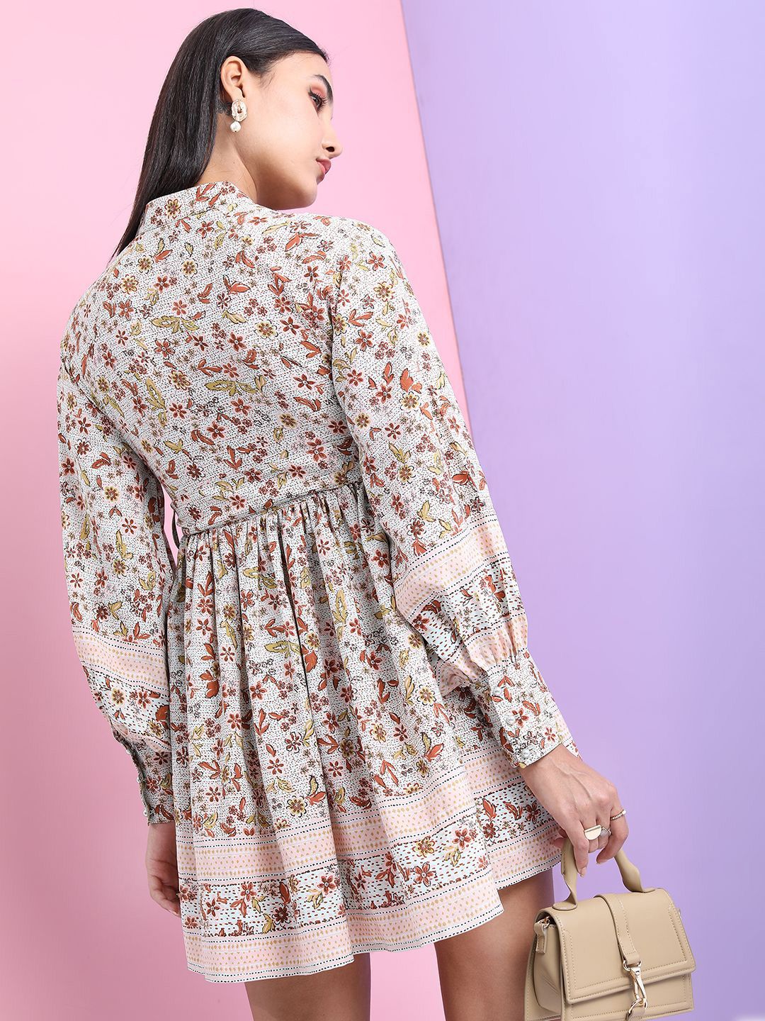 Tokyo Talkies Women Floral Printed Puff Sleeves Fit & Flare Dress