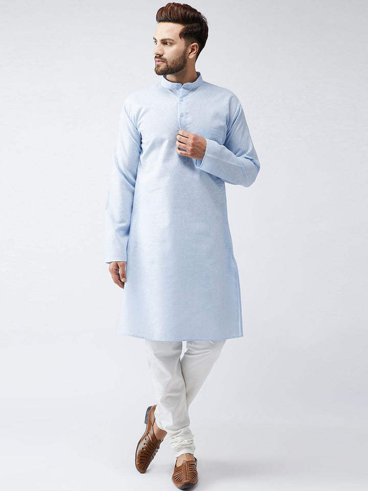 SOJANYA Men Blue Woven Design Straight Kurta