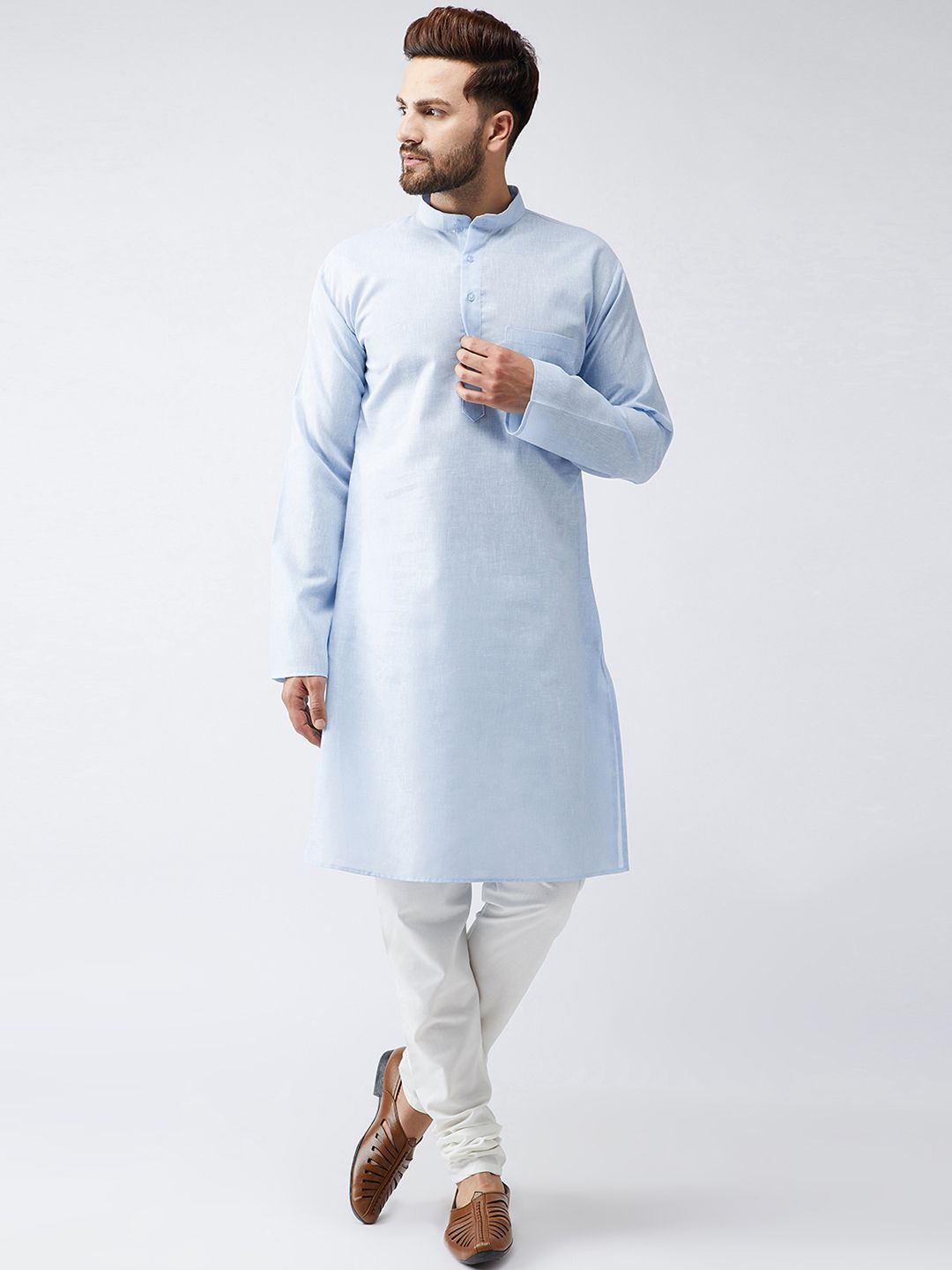 SOJANYA Men Blue Woven Design Straight Kurta