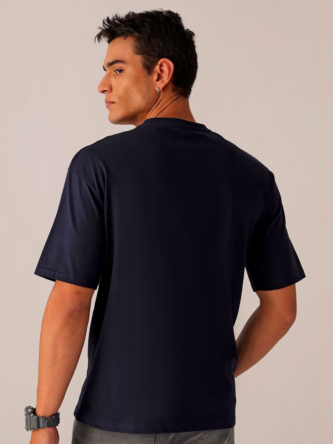 The Indian Garage Co Men Back Printed Boxy Oversized Round Neck T-shirt