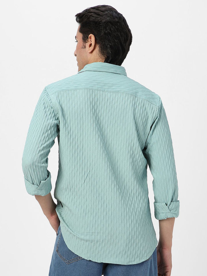 Urbano Fashion Men Spread Collar Textured Cotton Casual Shirt