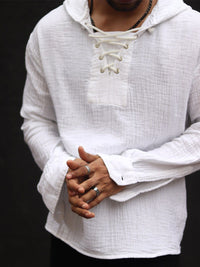 Powerlook Textured Hooded Tie-Ups Detail Indian Slim Oversize Pure Cotton Casual Shirt