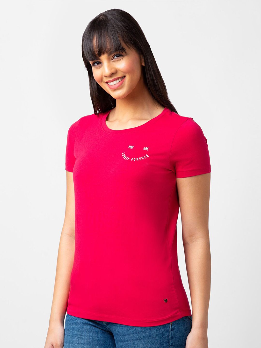 SPYKAR Women Round Neck Cotton T-shirt