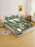 Myntra Elegant Homes Green & White Floral 400 TC Cadar Katil King dengan 2 Sarung Bantal