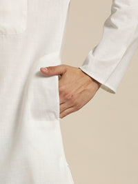 SOJANYA Men White Dobby Straight Kurta