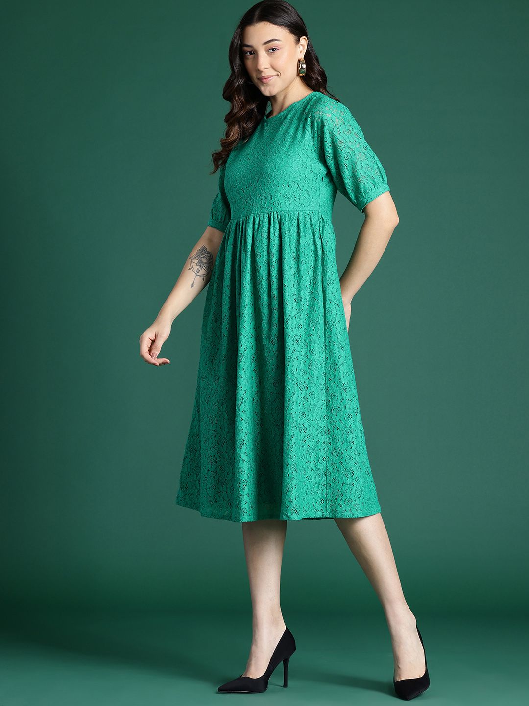 DressBerry Floral Lace Fit & Flare Dress