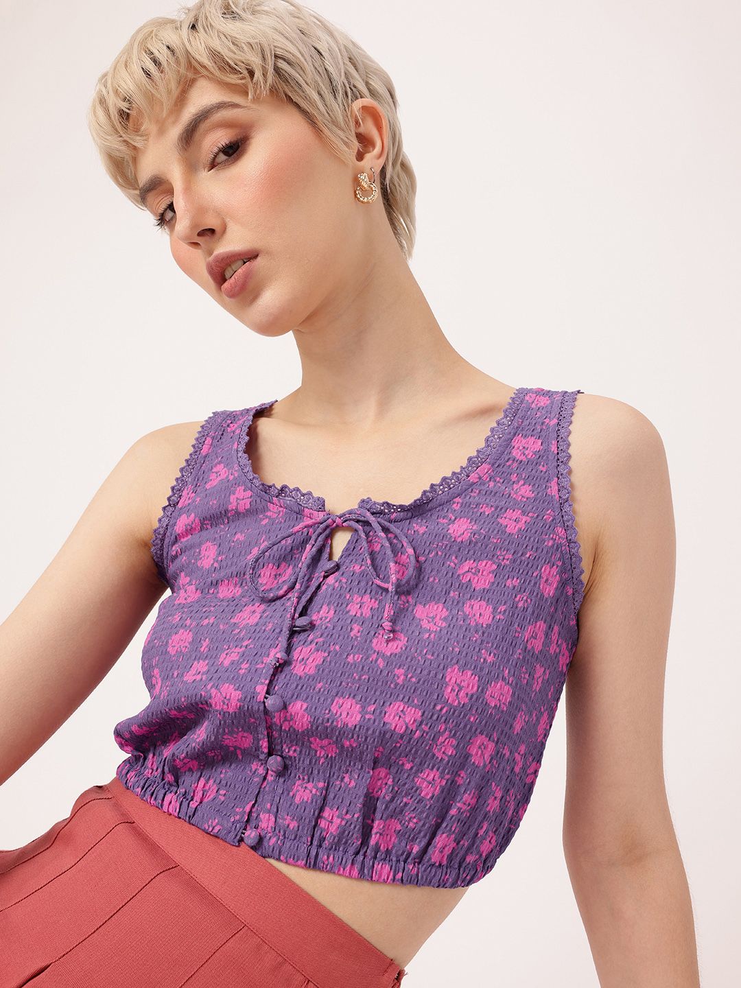 DressBerry Mini Blooms Seersucker Blouson Top