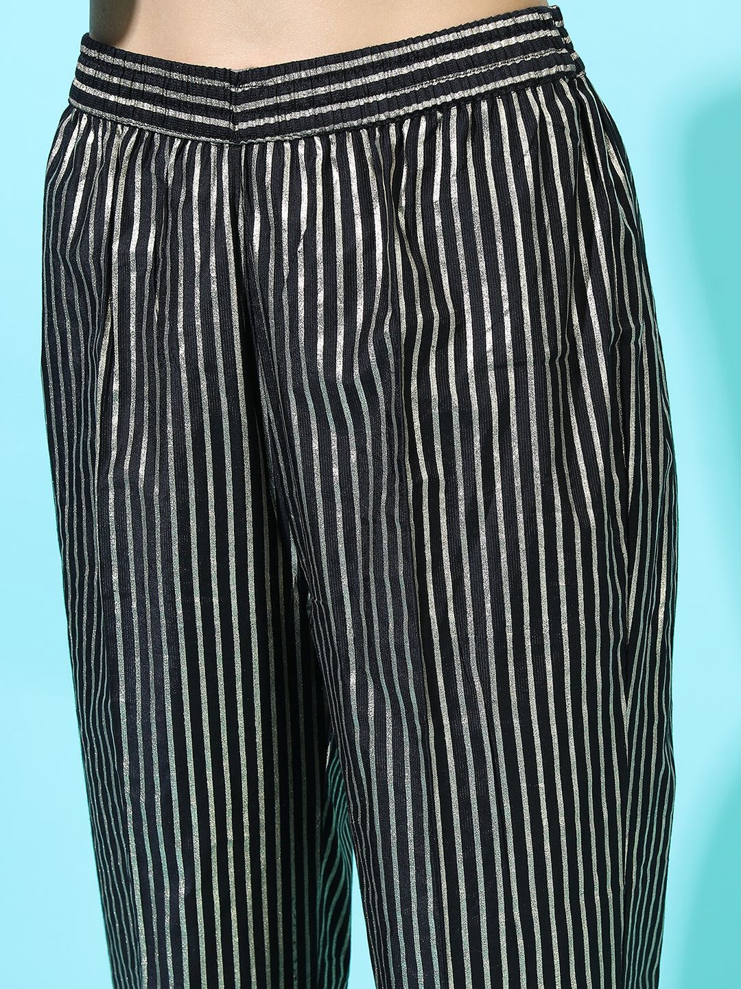 Vishudh  Women Black Striped Casual Trouser