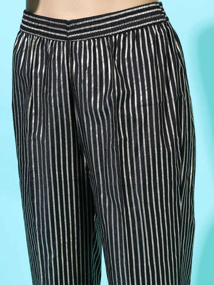Vishudh  Women Black Striped Casual Trouser