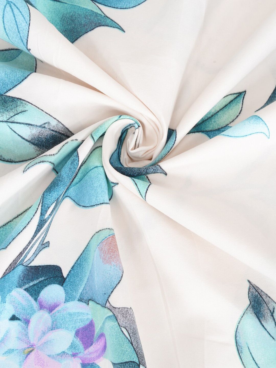 KLOTTHE White & Blue Floral 300 TC King Bedsheet with 2 Pillow Covers