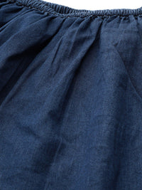 STREET 9 Navy Blue Pure Cotton Solid Denim Bardot Crop Top