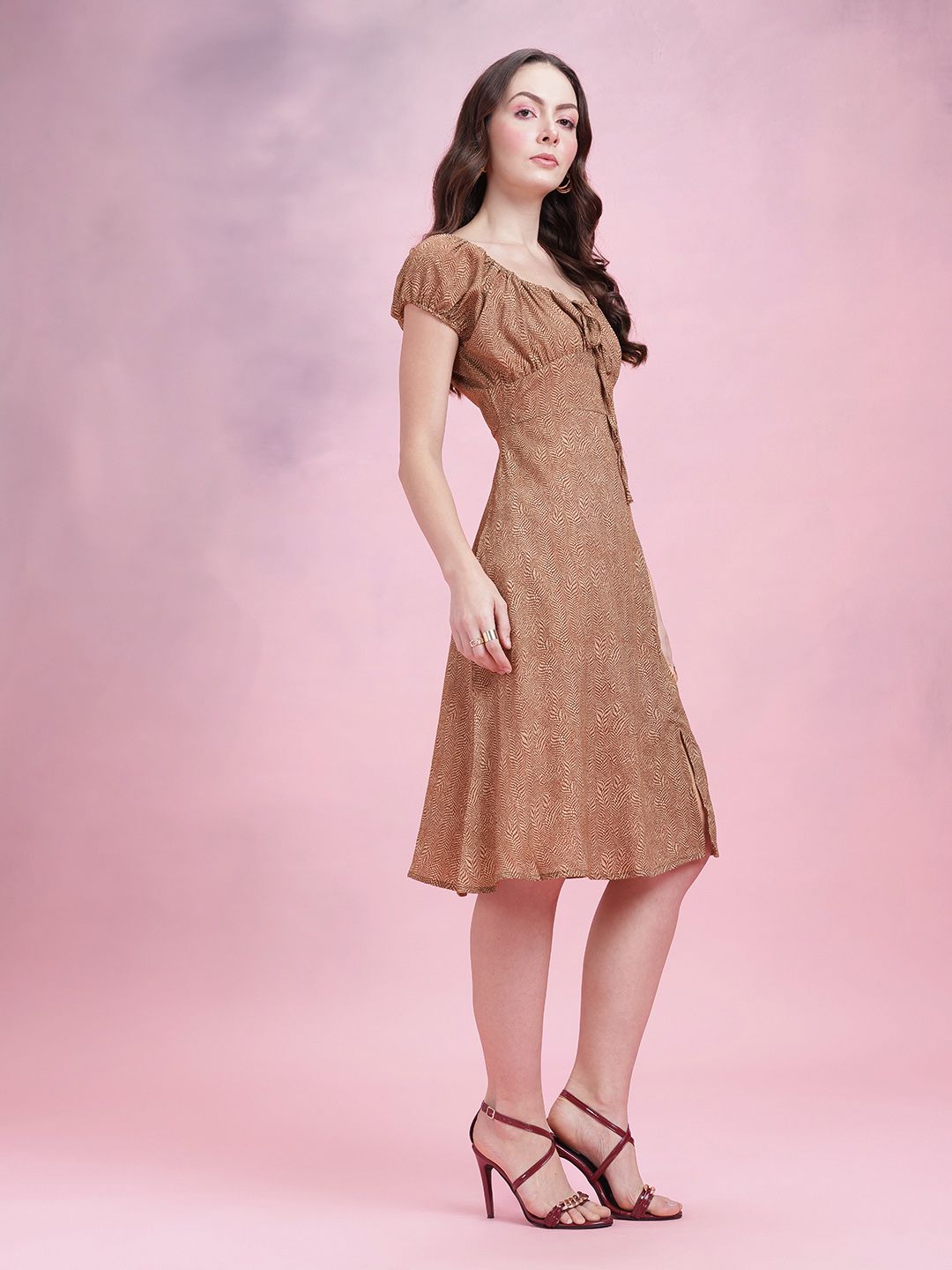 DressBerry Printed Puff Sleeves Empire Dress