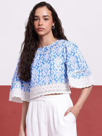 DressBerry Artful Attitude Printed Schiffli Crop Top
