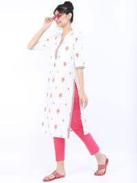 Vishudh Women Off White Floral Embroidered Kurta