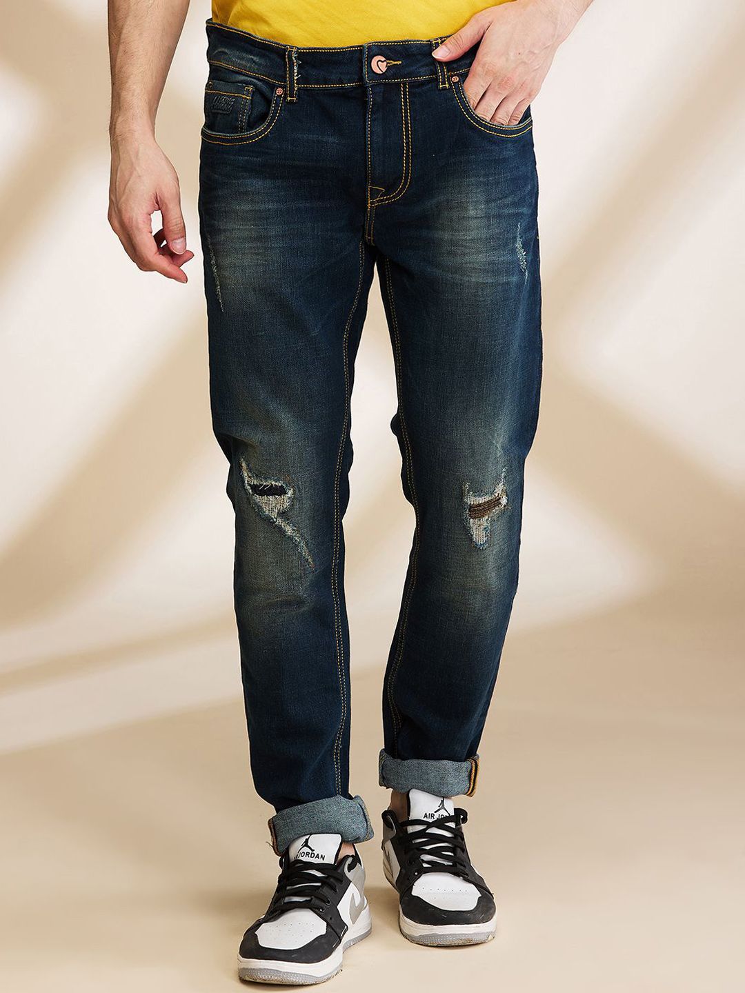 Being Human Men Slim Fit Mildly Distressed Light Fade Jeans