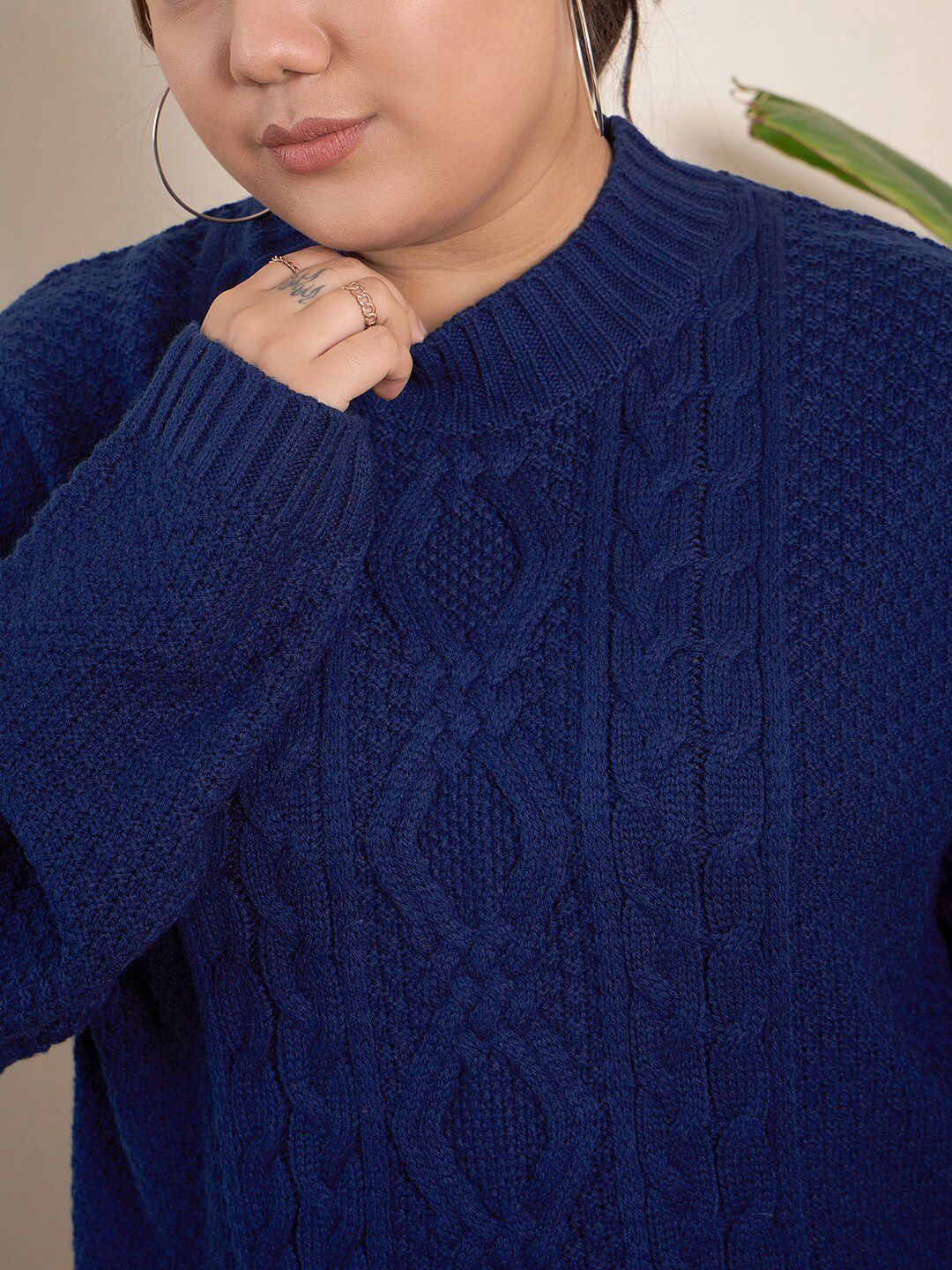 CURVY STREET Cable Knit Self Design Pullover Acrylic Sweater