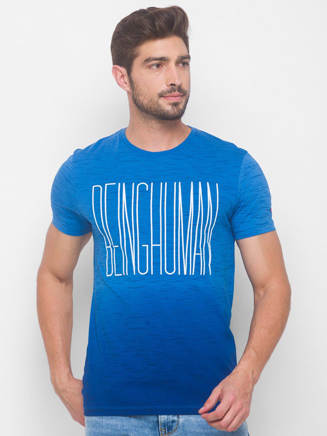 Being Human Men Blue Typography Printed T-shirt