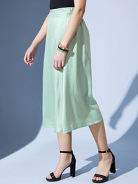 STREET 9 Sea Green Satin A-Line Midi Skirt