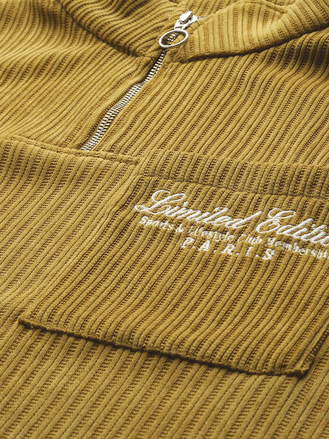 The Indian Garage Co Self Striped Typography Printed Relaxed Fit Corduroy Sweatshirt