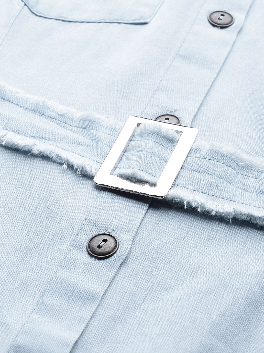 SASSAFRAS Serene Blue Solid Frayed Denim Dress