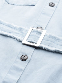 SASSAFRAS Serene Blue Solid Frayed Denim Dress