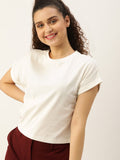 DressBerry Women White Solid Knitted Boxy Pure Cotton Top