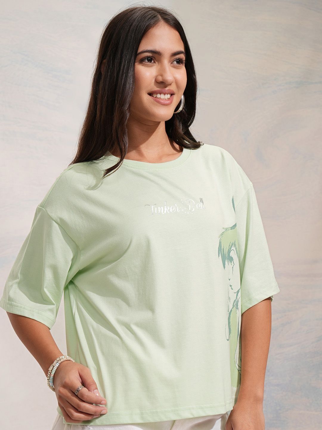 Tokyo Talkies Tinkerbell Women Graphic Printed Overized Tshirt