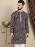 Anouk Geometric Printed Mandarin Collar Long Sleeves Thread Work Kurta