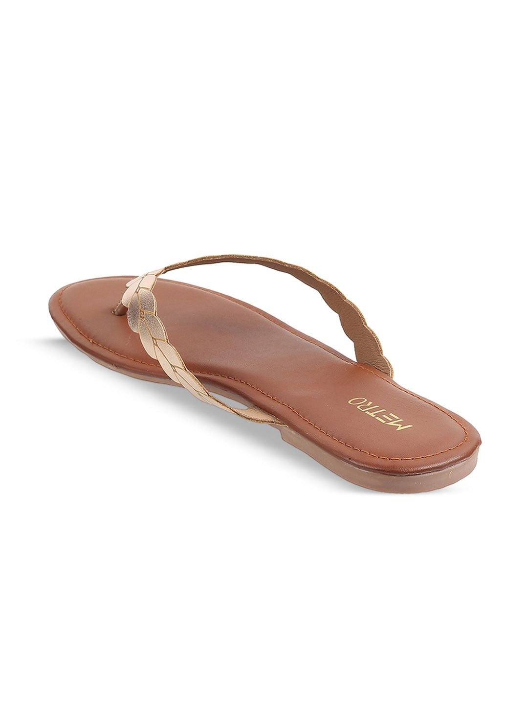 Metro Women Gold-Toned Solid Open Toe Flats