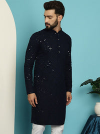 SOJANYA Ethnic Embroidered Sequined Pure Cotton Straight Kurta