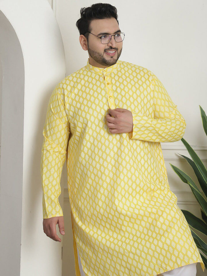 SOJANYA PLUS Motif Etnik Bercetak Kolar Jalur Kurta Lurus