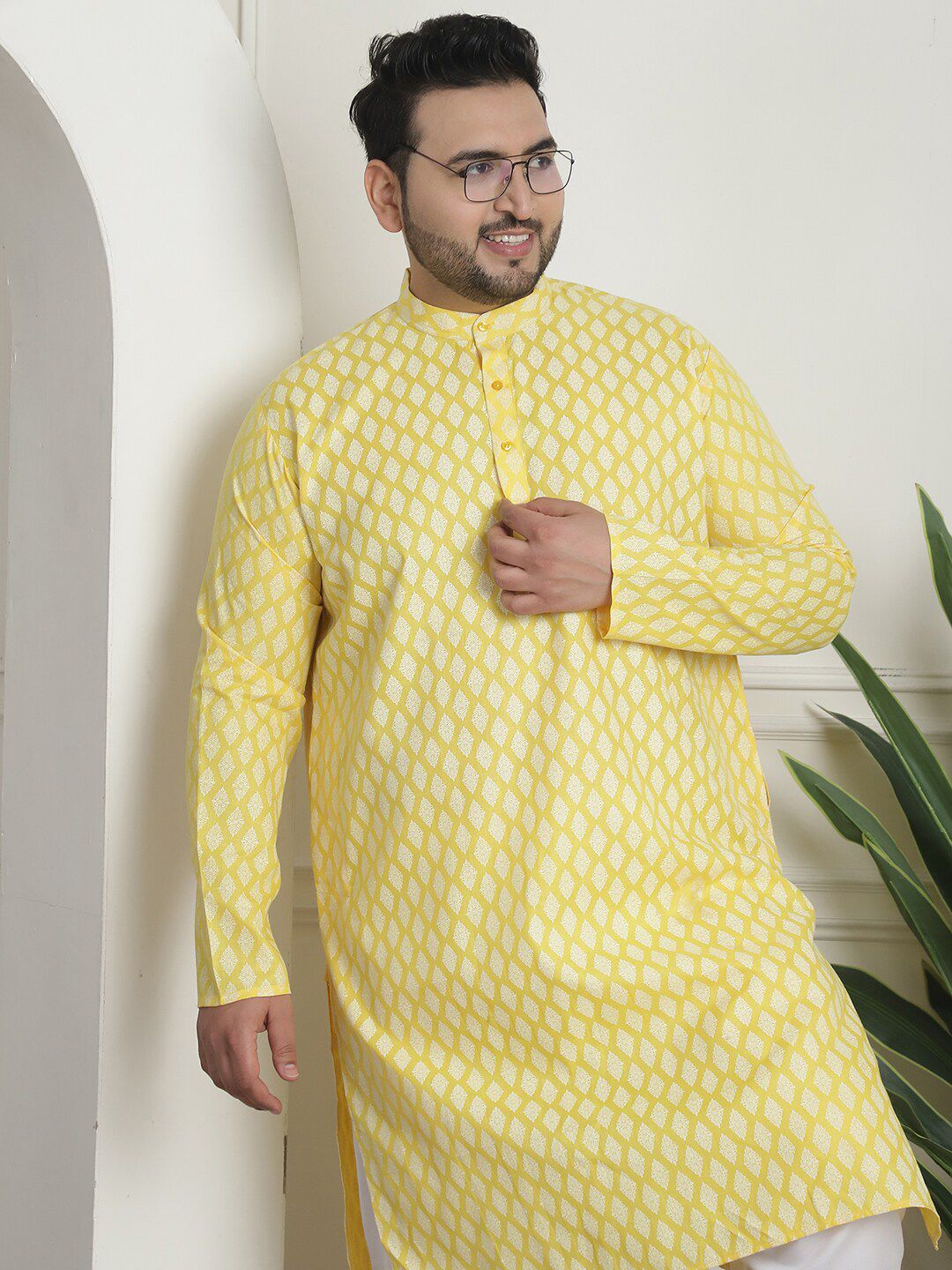 SOJANYA PLUS Motif Etnik Bercetak Kolar Jalur Kurta Lurus