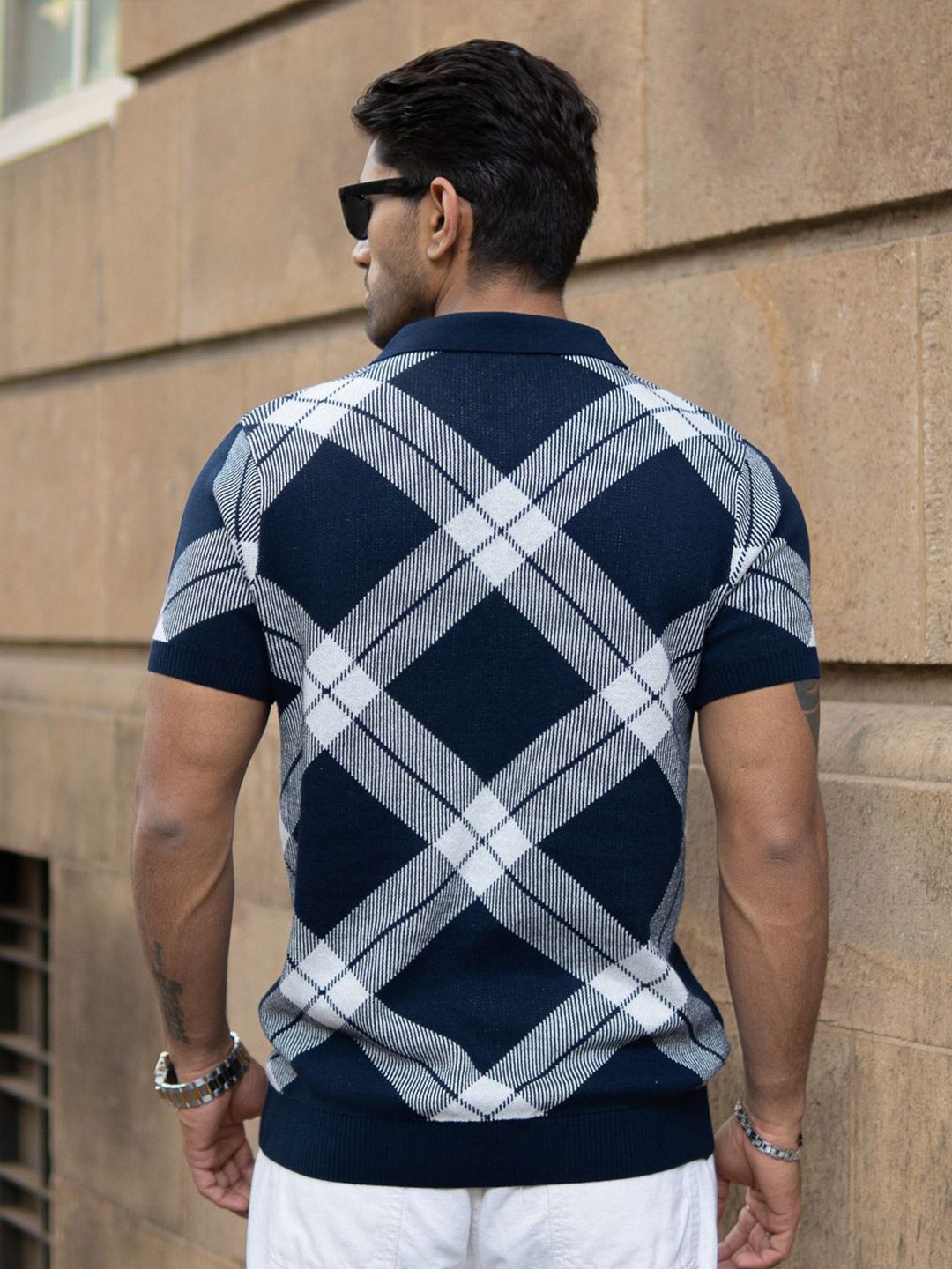 Powerlook Men Checked Polo Collar T-shirt