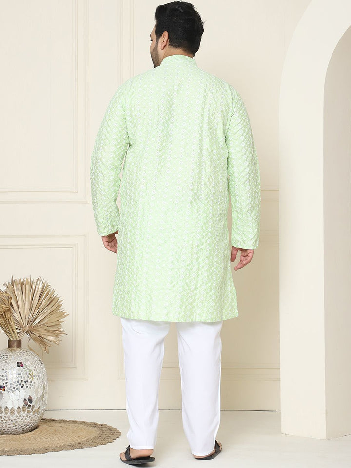SOJANYA PLUS Floral Embroidered Thread Work Silk Cotton Straight Kurta with Pyjamas
