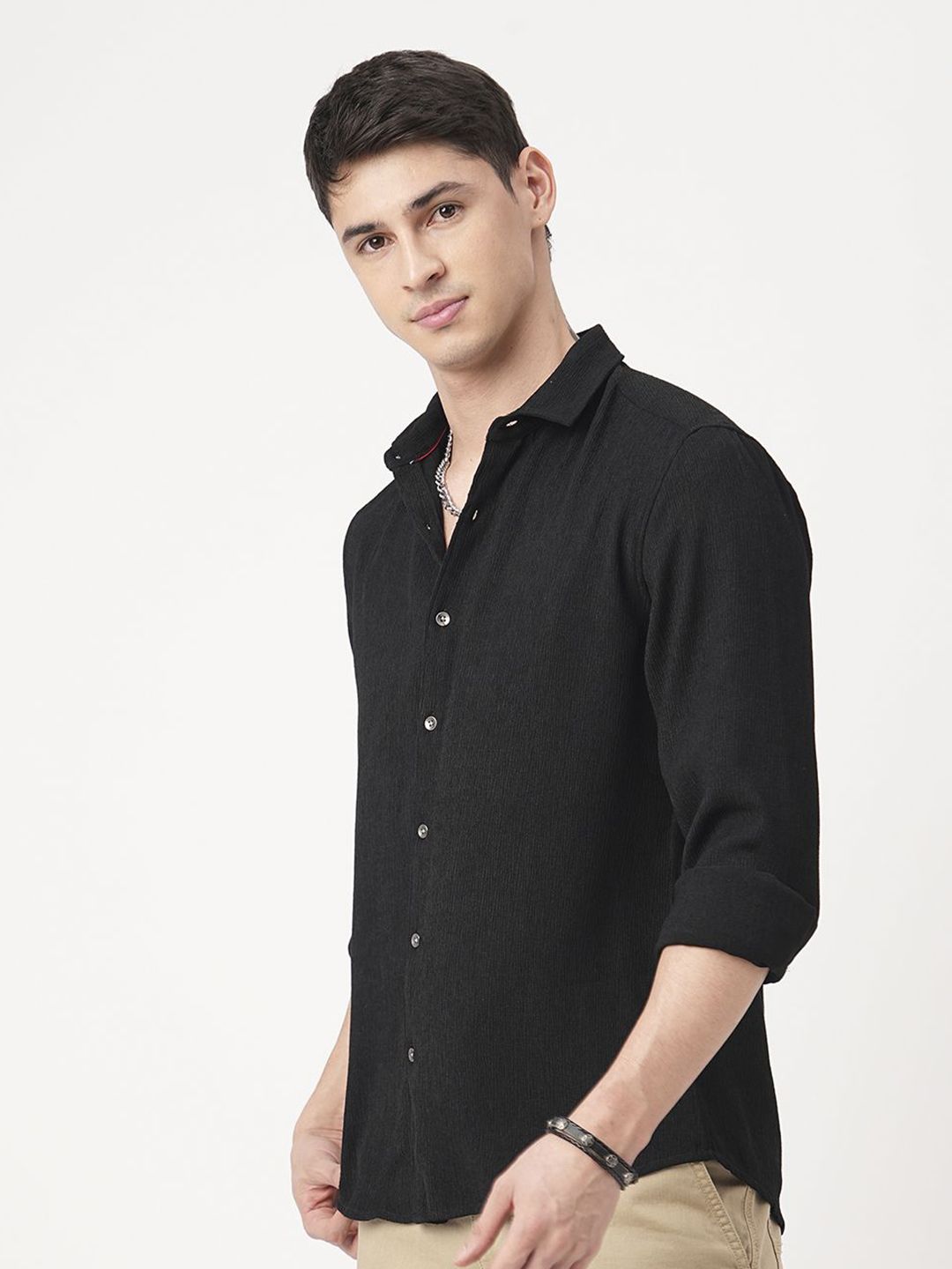 VASTRADO Men Classic Fit Spread Collar Solid Cotton Casual Shirt