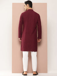See Designs Geometric Embroidered Mandarin Collar Chikankari Straight Kurta