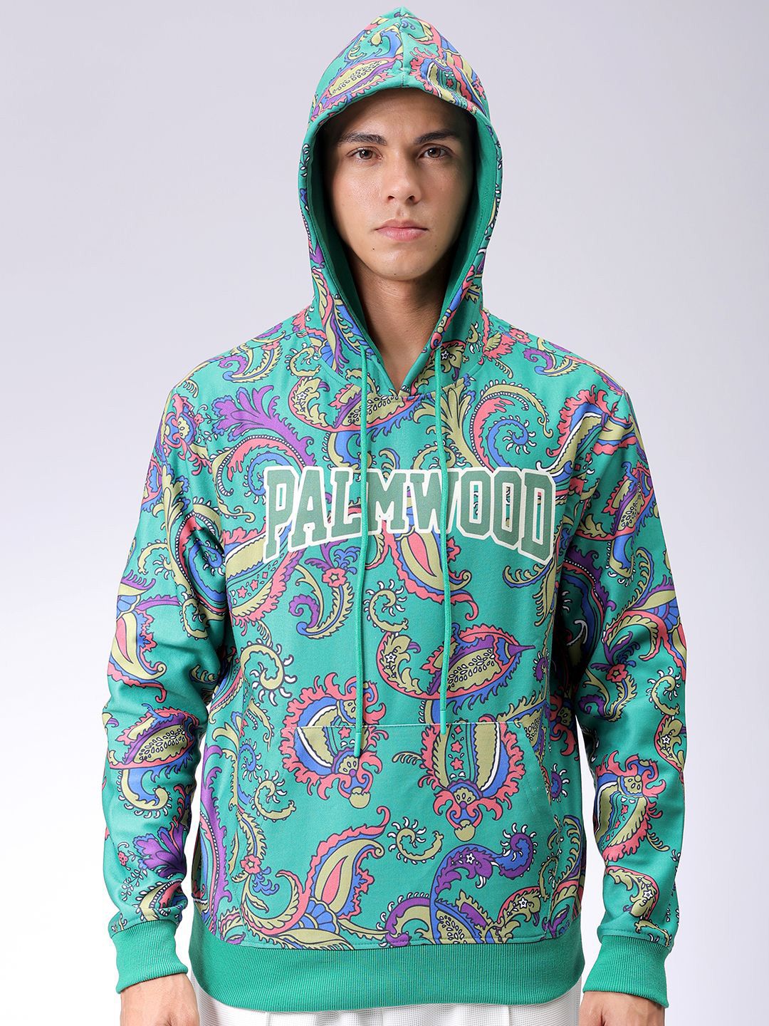 The Indian Garage Co Men Long Sleeves Abstract Printed Hooded Sweatshirt