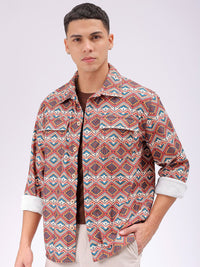 The Indian Garage Co Men Spread Collar Geometric Printed Casual Shirt