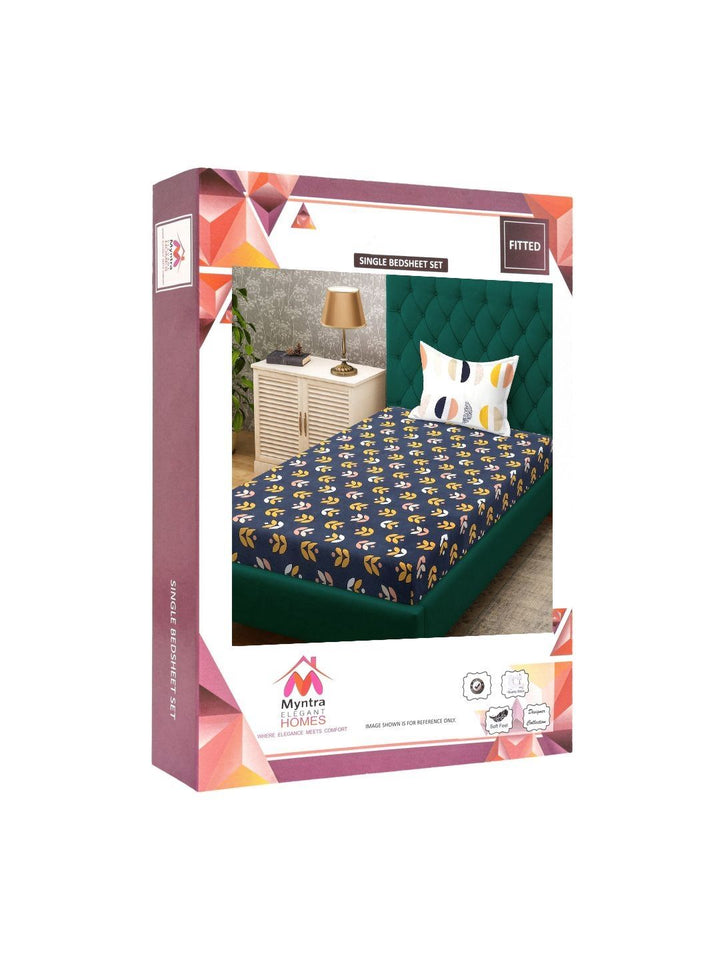 Myntra Elegant Homes Blue Printed 400 TC Fitted Single Bedsheet Set 2.25 m x 1.5 m