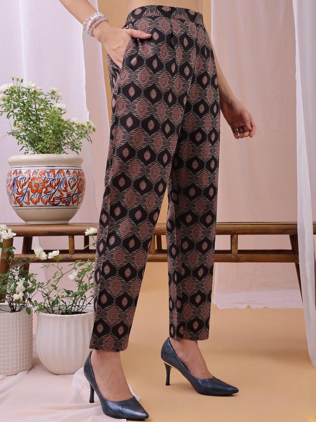 KALINI Women Printed Regular Pure Cotton Kurta with Trousers