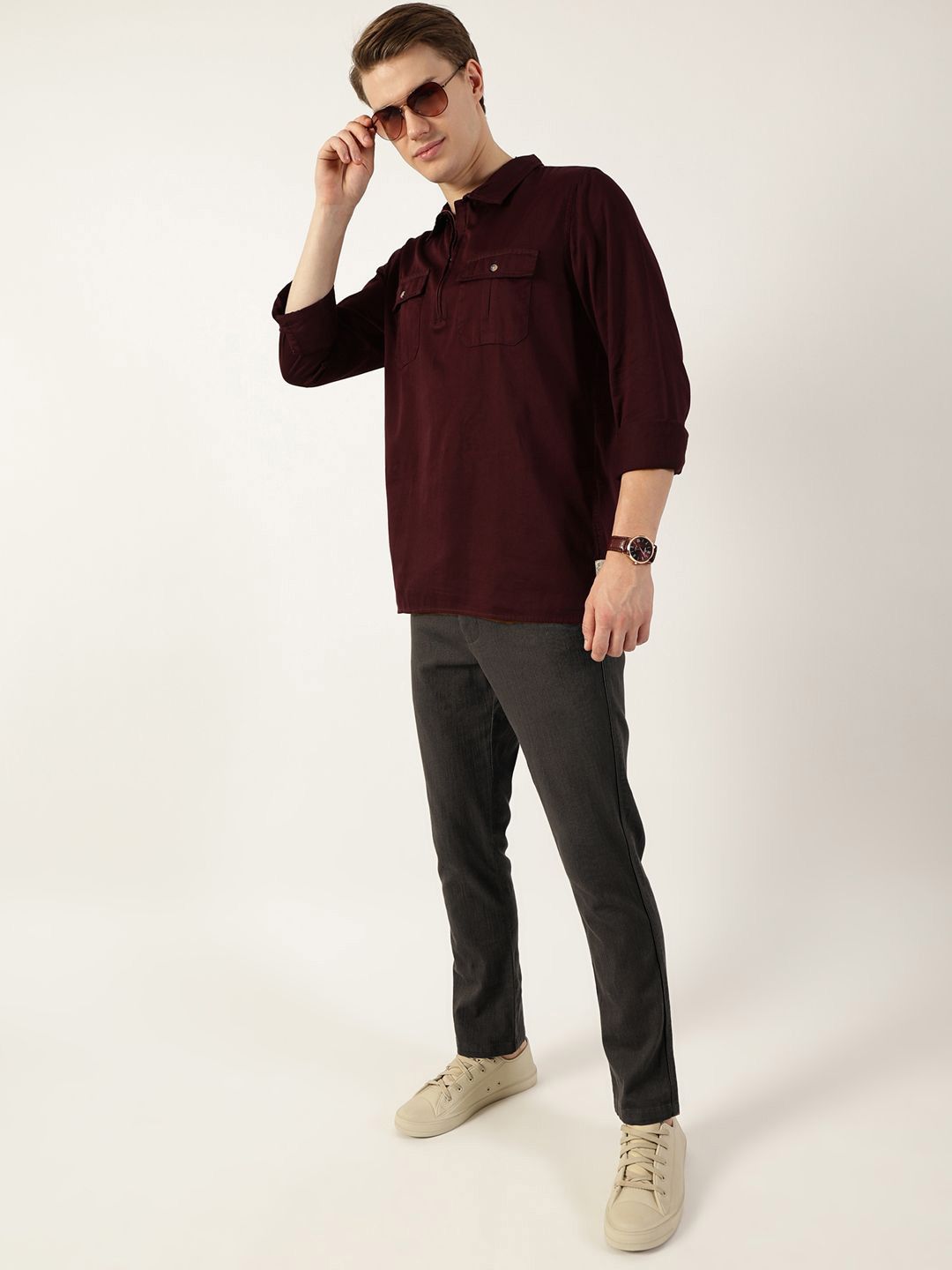 Thomas Scott Men Classic Spread Collar Solid Cotton Casual Shirt