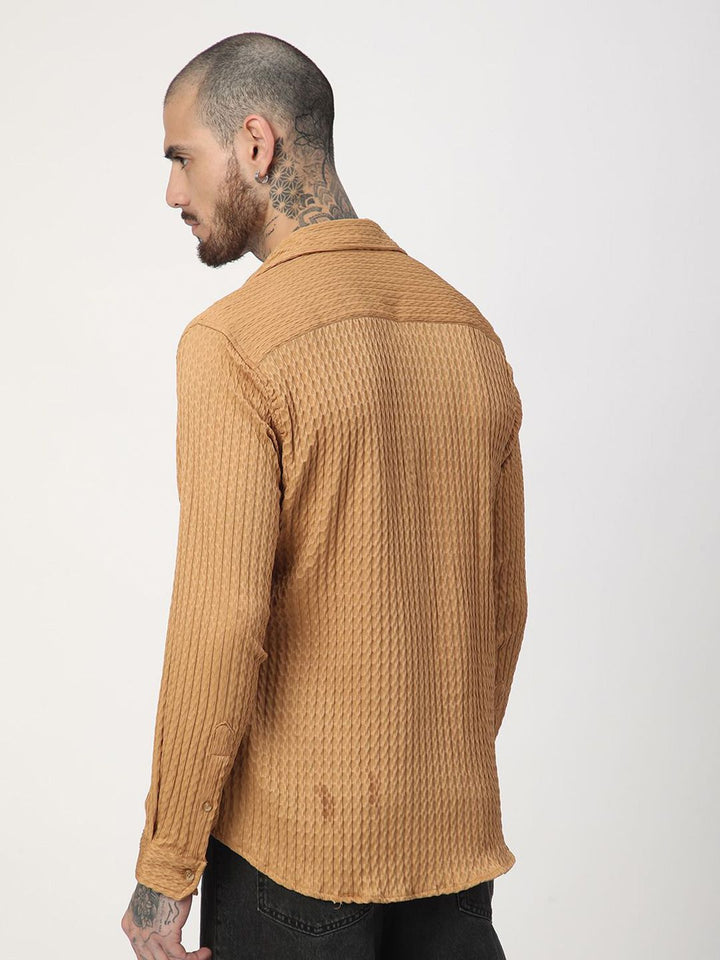 VASTRADO Men Classic Fit Spread Collar Textured Casual Shirt