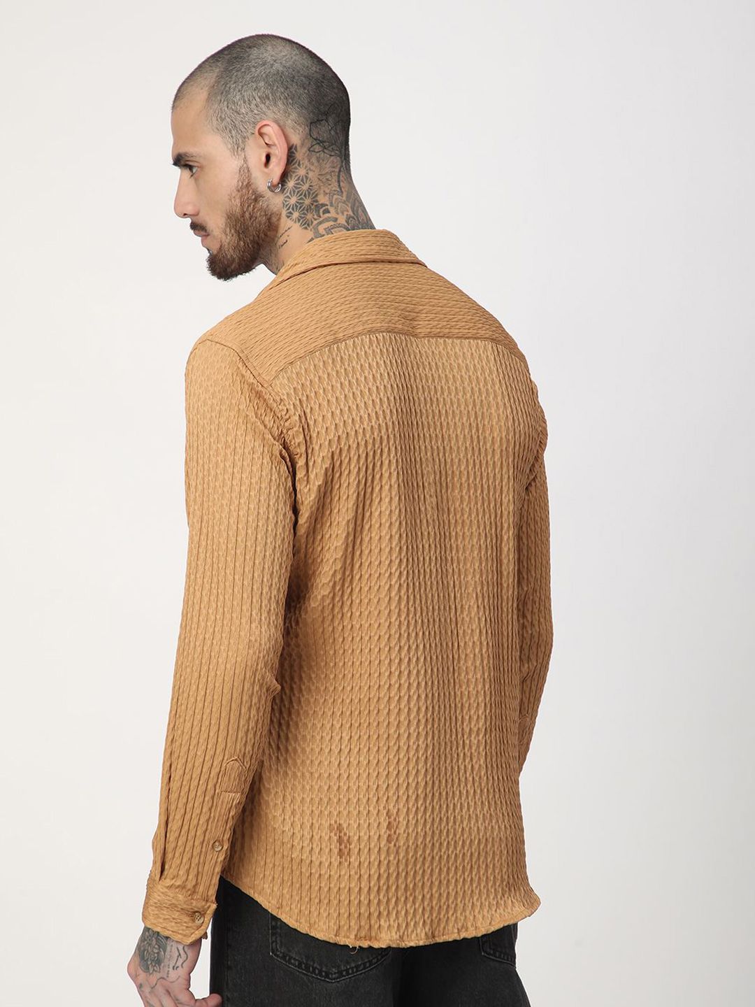 VASTRADO Men Classic Fit Spread Collar Textured Casual Shirt