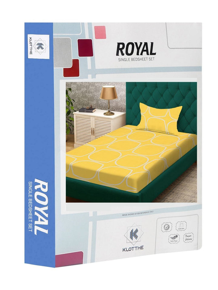 Yellow & White Geometric Printed Flat 300 TC Single Bedsheet With Pillow Cover