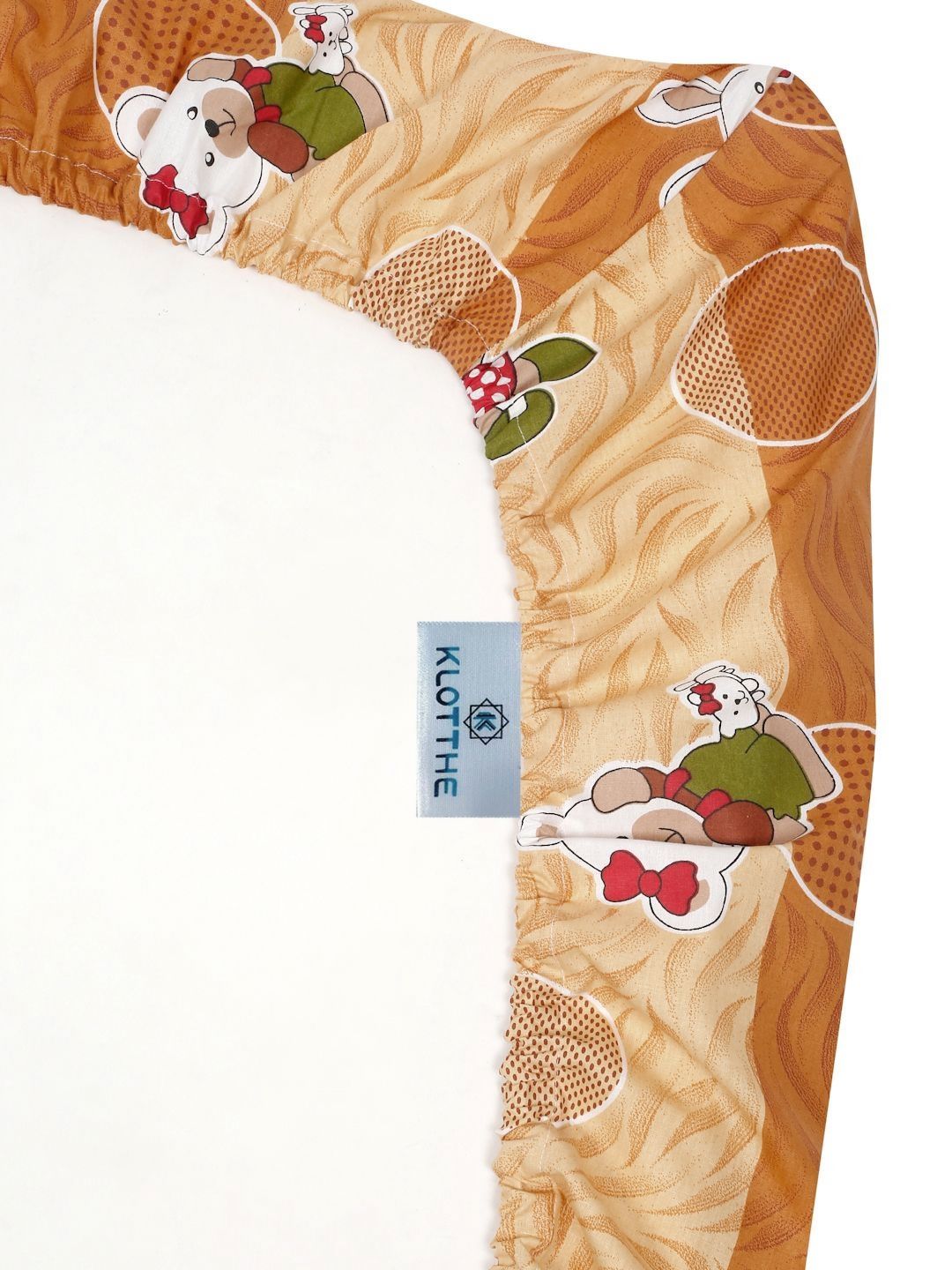 KLOTTHE Mustard Cartoon Printed Fitted 400 TC Cotton King Bedsheet & 2 Pillow Covers
