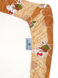 KLOTTHE Mustard Cartoon Printed Fitted 400 TC Cotton King Bedsheet & 2 Pillow Covers