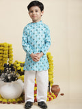 Cutiekins Boys Ethnic Motifs Printed Mandarin Collar Straight Kurta with Trousers