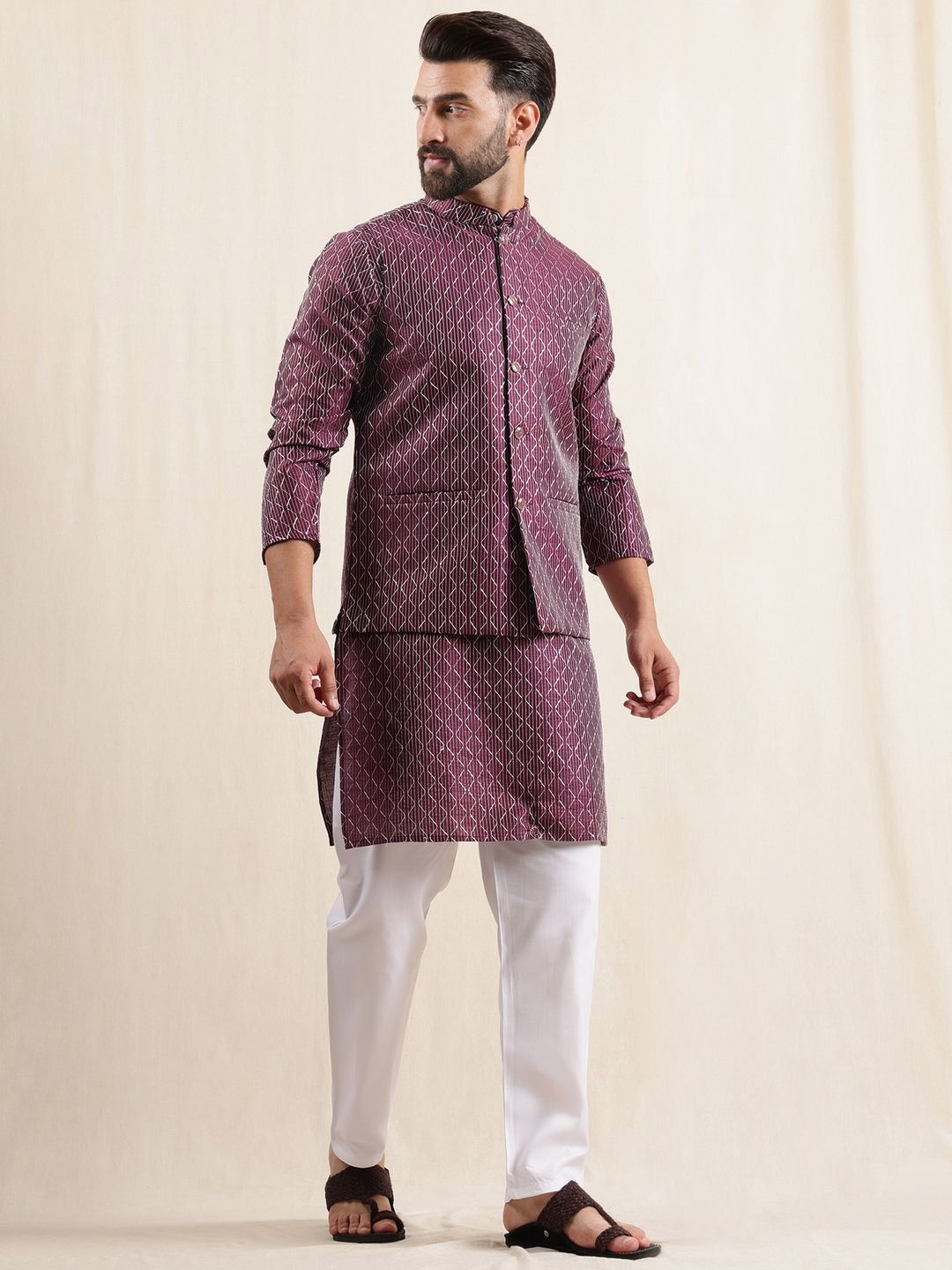 Anouk Men Geometric Embroidered Kurta with Pyjamas